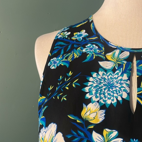Violet and Claire shell top, cobalt, blue and yellow floral print on black. - Picture 6 of 6